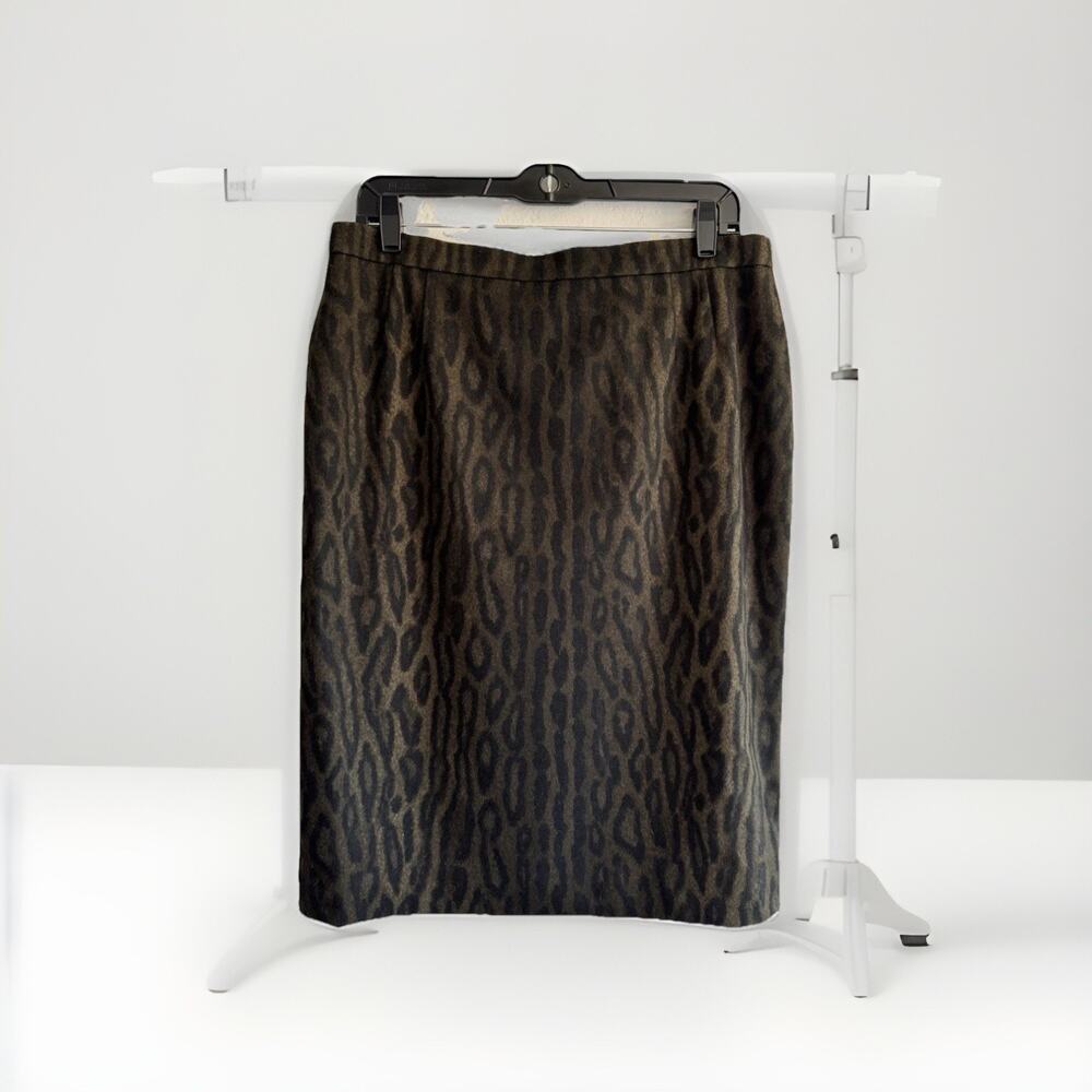 Escada Couture Women's Wool A-Line Skirt Vintage Classic Animal Print Size 44